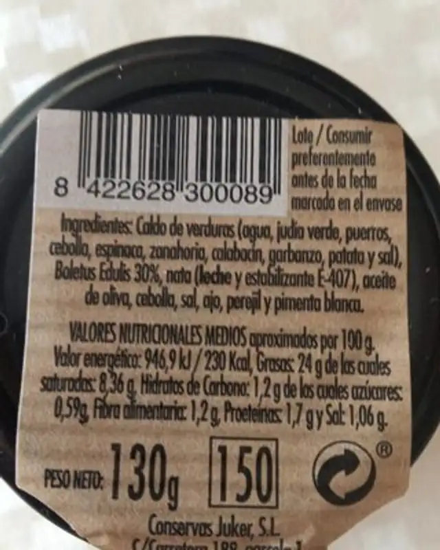 Salsa boletus nutrition facts table