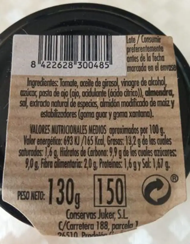 Salsa brava nutrition facts table