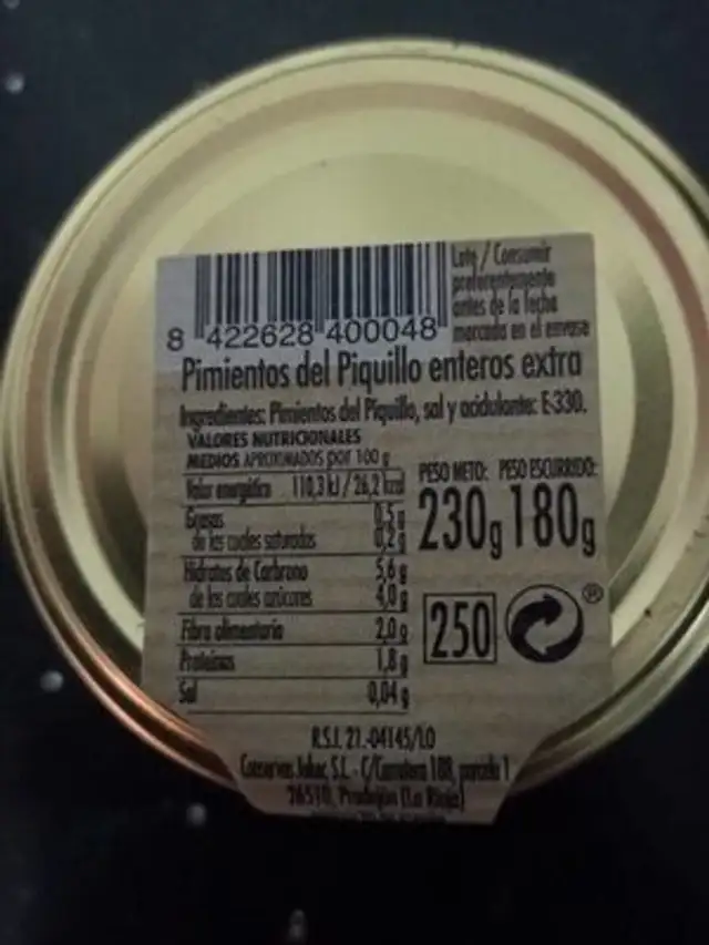 Pimientos del piquillo enteros nutrition facts table