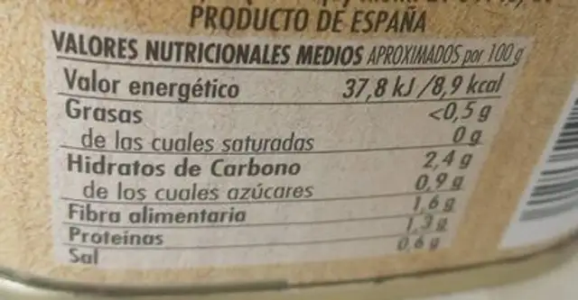 Espárragos blancos 6/8 muy grueso nutrition facts table