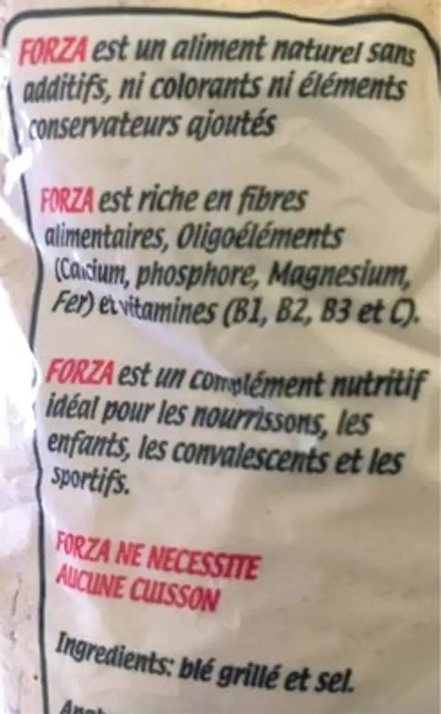 Forza ingredients label