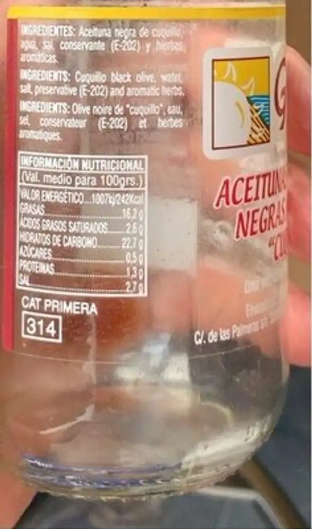 Gomu aceitunas nutrition facts table
