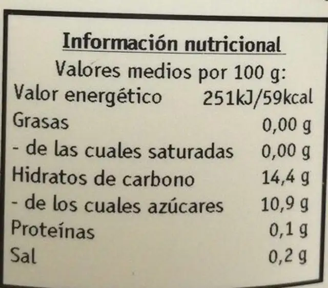 Limón cn nutrition facts table