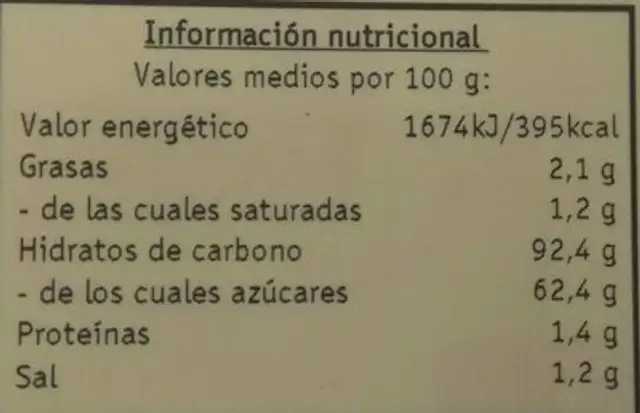Crema pastelera nutrition facts table
