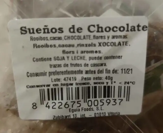 Herbal & Teas - Sueños de chocolate nutrition facts table