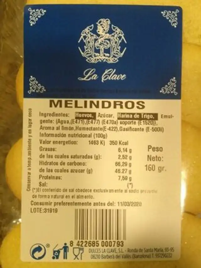 Melindros nutrition facts table