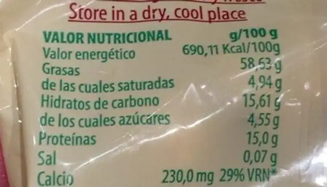 Puigdellivol nutrition facts table