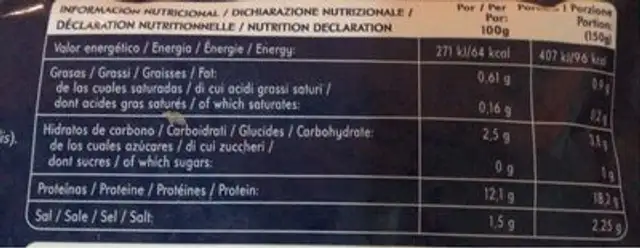 Moules entières surgelés cuites dans leur jus nutrition facts table