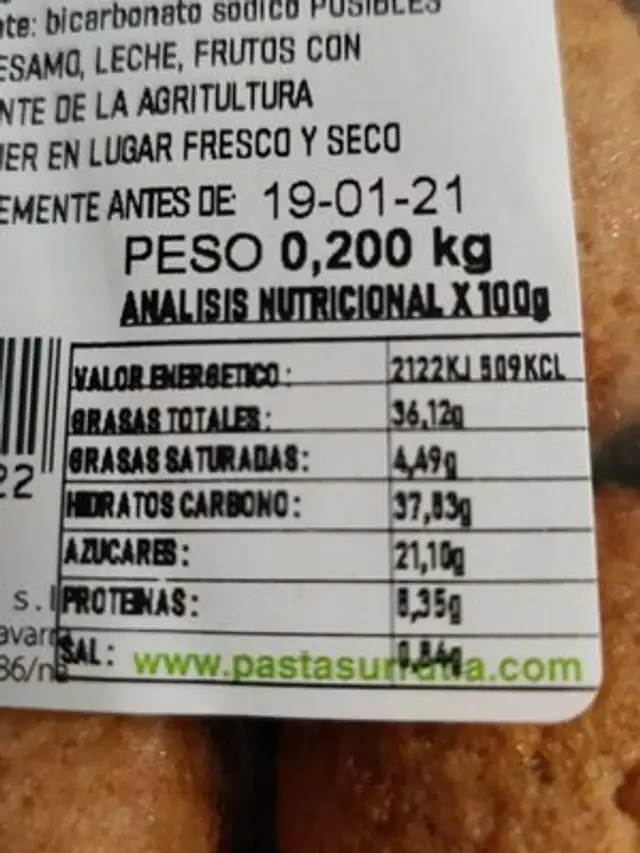 Madalena integral de oliva nutrition facts table