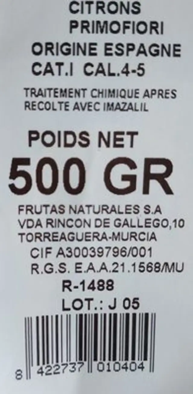 Citron ingredients label