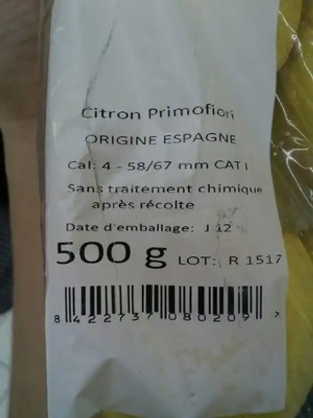 Citron ingredients label