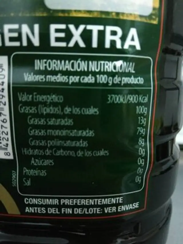 Aceite de oliva Sierra Norte nutrition facts table