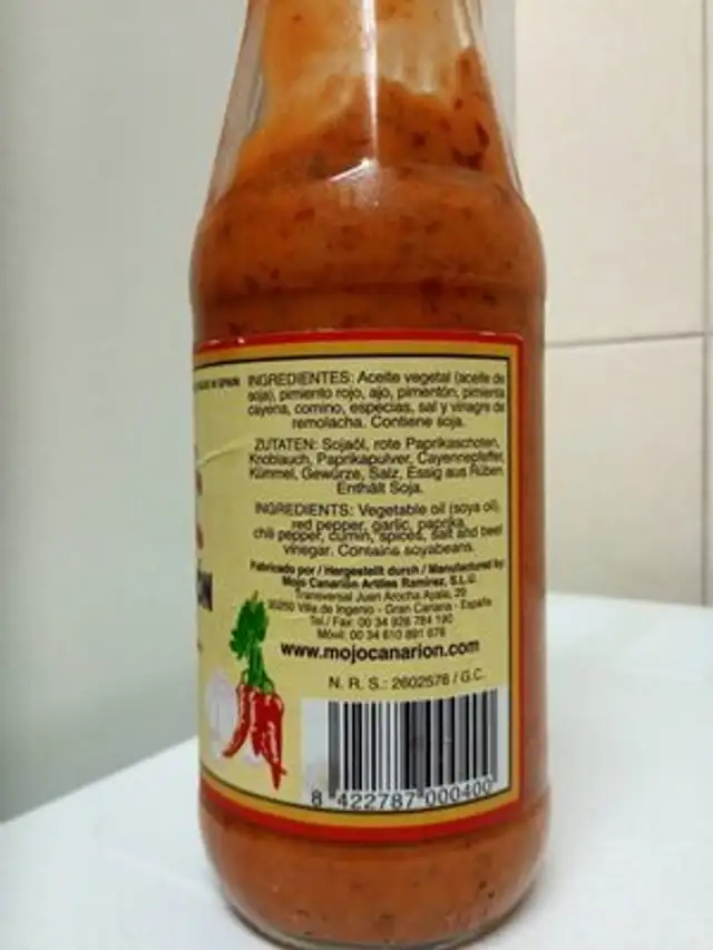 Mojo canarión picon ingredients label