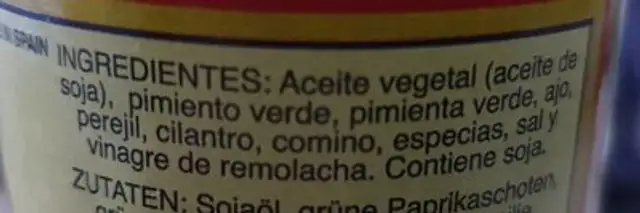 Mojo Canarión Verde nutrition facts table