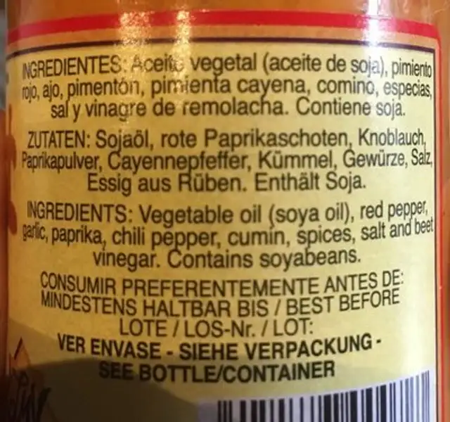 Mojo Suave ingredients label
