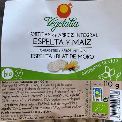 Tortitas de arroz integral, espelta y maiz front packaging