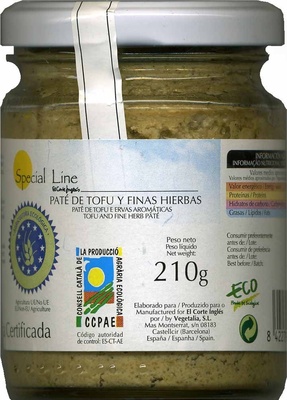 Paté vegetal  de tofu y finas hierbas front packaging