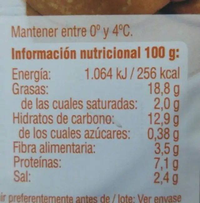 Mortadela Primavera nutrition facts table