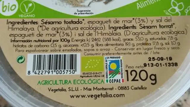 Gomasio - Algas y Sal del Himalaya nutrition facts table