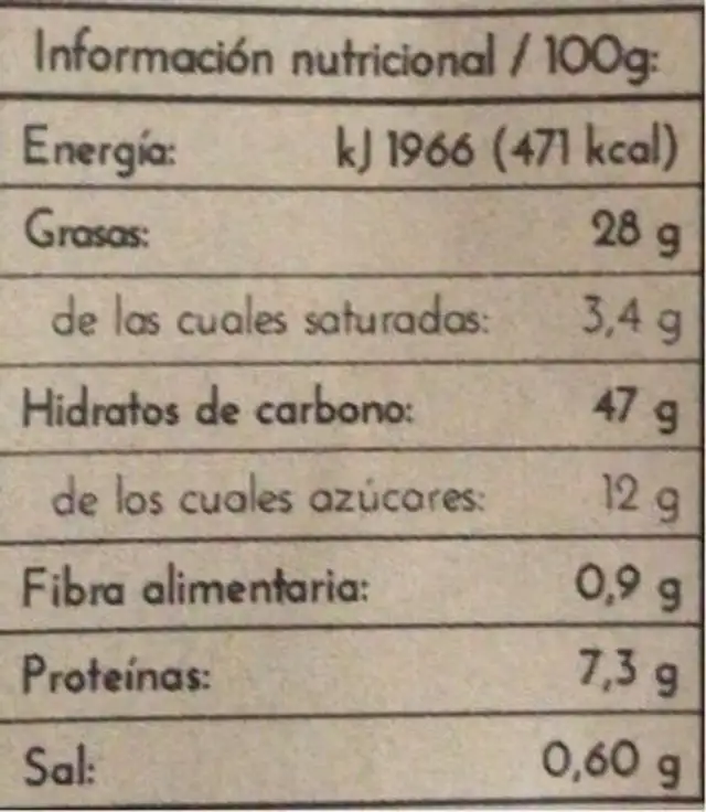 Magdalenas gigantes nutrition facts table