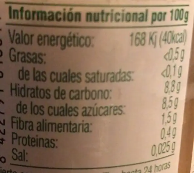 Potito Frutas 100% Bio nutrition facts table