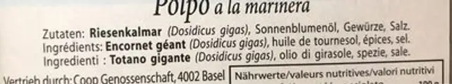 Poulpes marines ingredients label