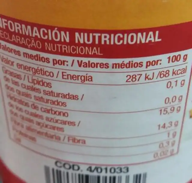 Macedonia de frutas en almíbar nutrition facts table