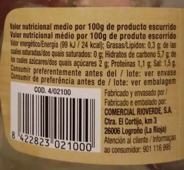 Cebollitas en vinagre nutrition facts table