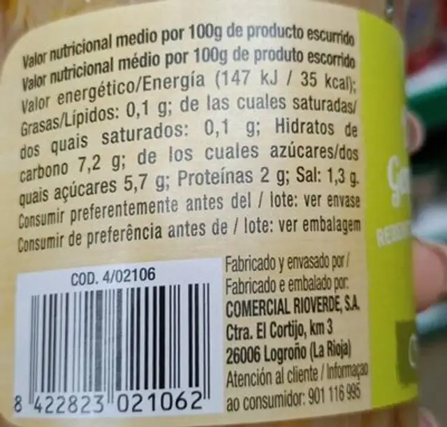 Brotes de soja nutrition facts table