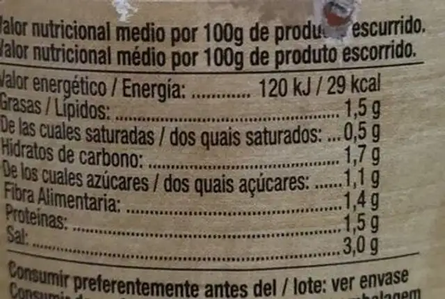 Banderillas dulces nutrition facts table