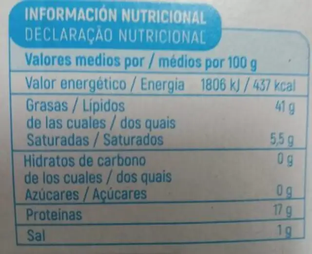 Atún en aceite de girasol nutrition facts table