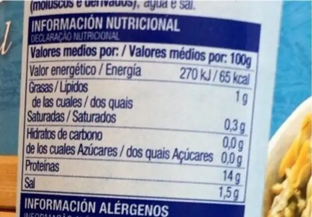 Berberechos al natural nutrition facts table
