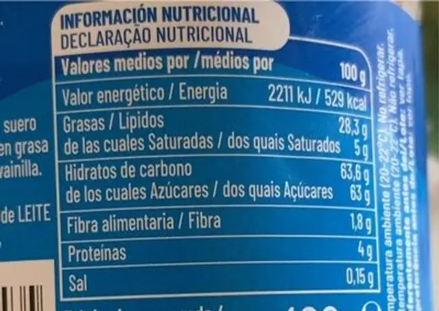 Crema de cacao y avellanas nutrition facts table