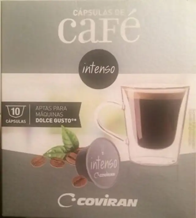 Cápsulas de café intenso front packaging