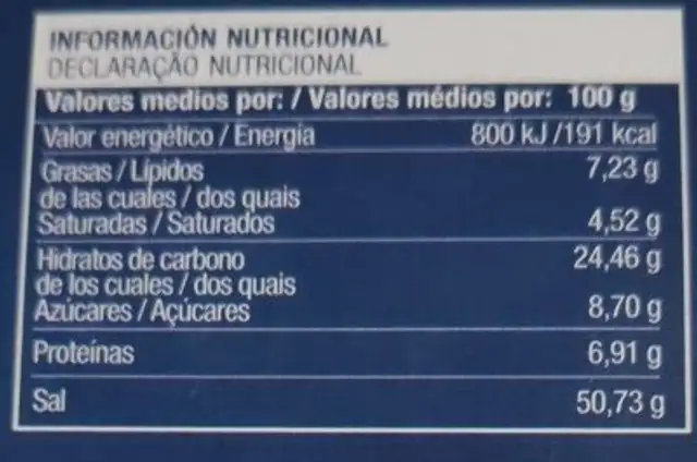 Caldo Sabor pescado nutrition facts table