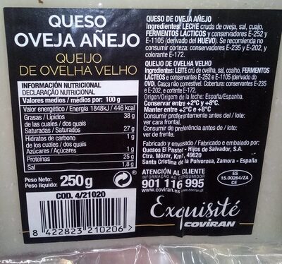 Queso oveja añejo front packaging