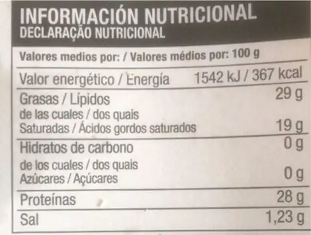 Queso en lonchas nutrition facts table