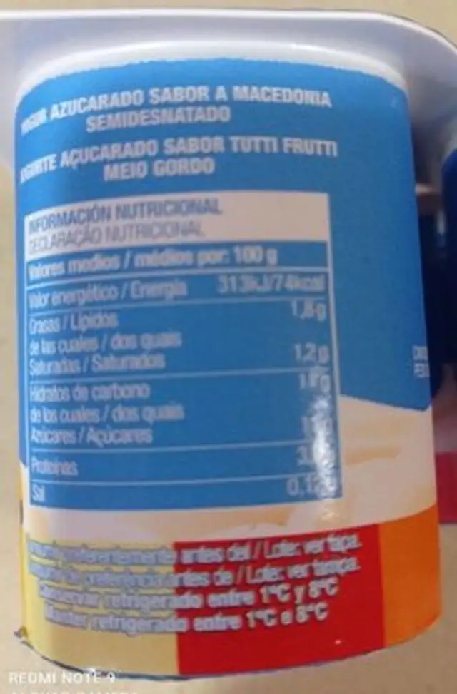 Yogur nutrition facts table