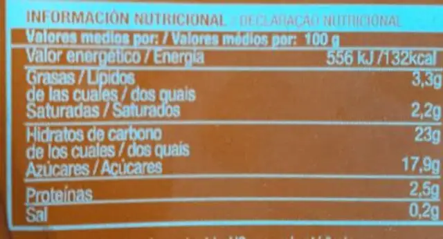 Natillas con galleta nutrition facts table