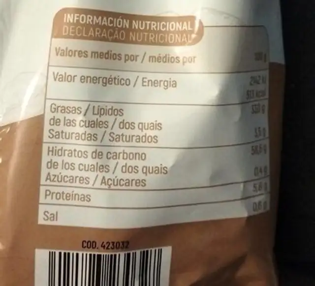 Patatas extra gruesas nutrition facts table