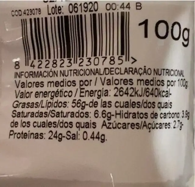 Pipas gigantes tostadas con sal nutrition facts table