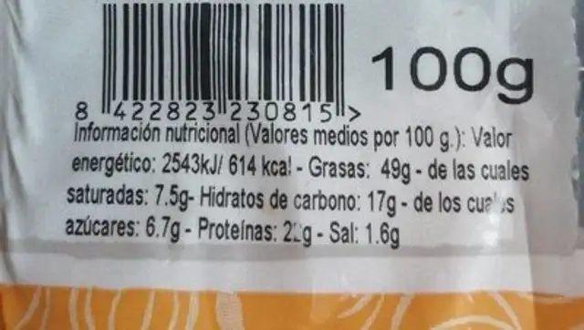 Cóctel 3 sabores nutrition facts table