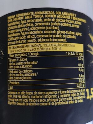 Tónica agua nutrition facts table