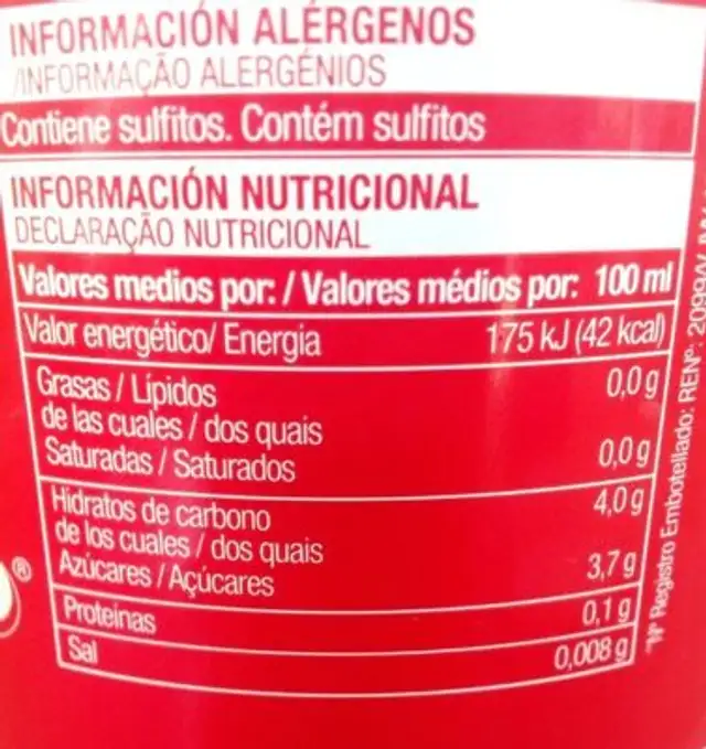 Tinto de verano sabor limon nutrition facts table