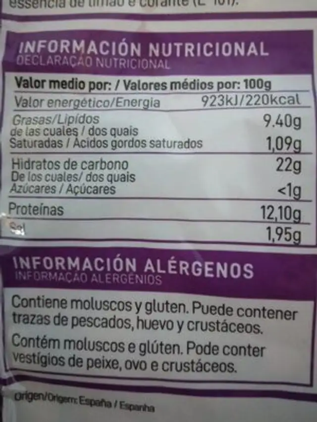Anillas a la romana ultracongeladas nutrition facts table