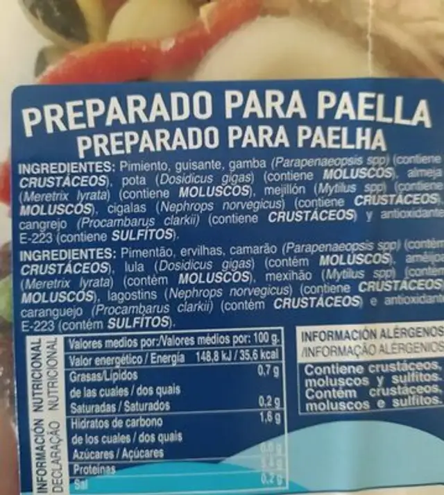 Preparado para paella nutrition facts table