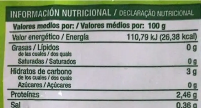 Acelgas en hojas nutrition facts table