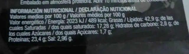 Porco ibérico nutrition facts table