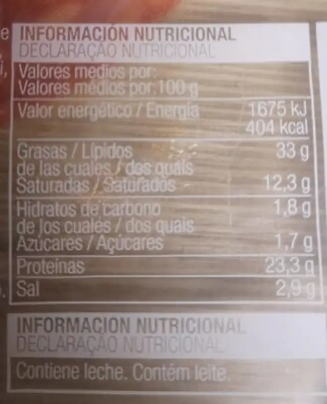 Chorizo extra nutrition facts table
