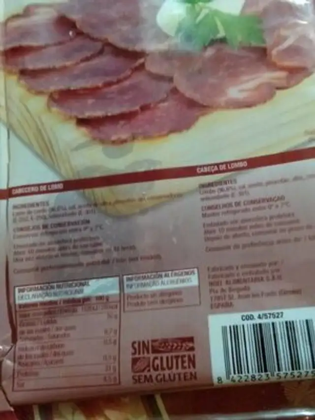 Cabecero de lomo nutrition facts table
